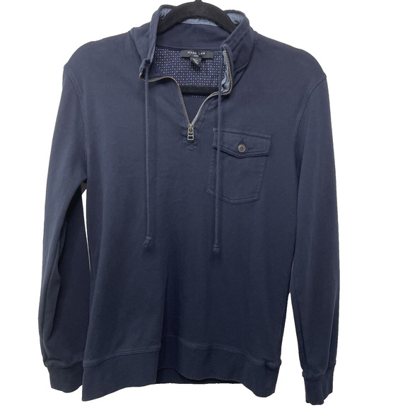 Mark Law Mens Navy Blue 1/4 Zip Sweater Sweatshirt Chest Pocket Preppy Classic S - Picture 1 of 10